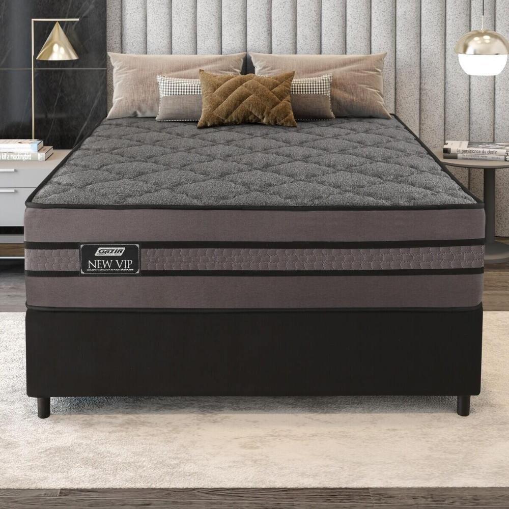 Cama Box Conjugado Casal Com Colchão 138x70x188 New Vip Gazin Cr35321 Grafite-preto - 1
