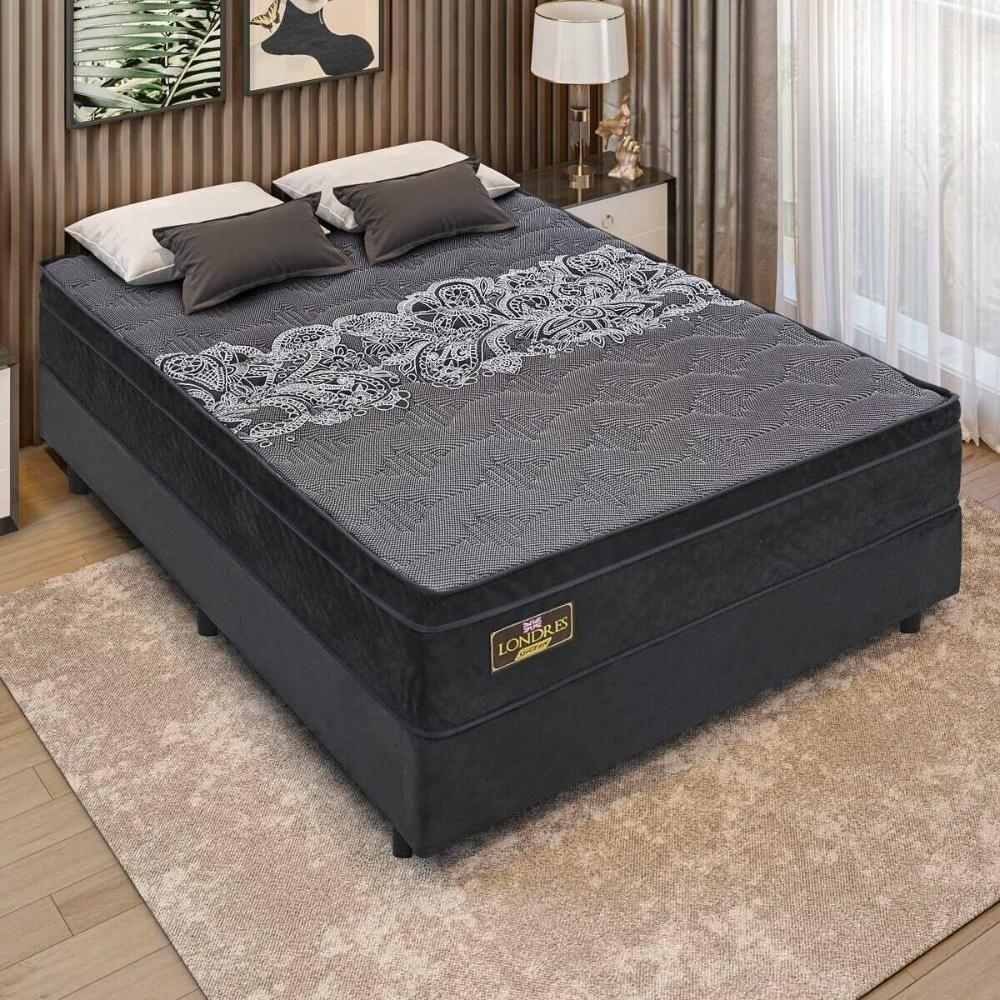 Cama Box Conjugado Casal Com Colchão 138x71x188 Londres Gazin Cr35319 Preto - 1