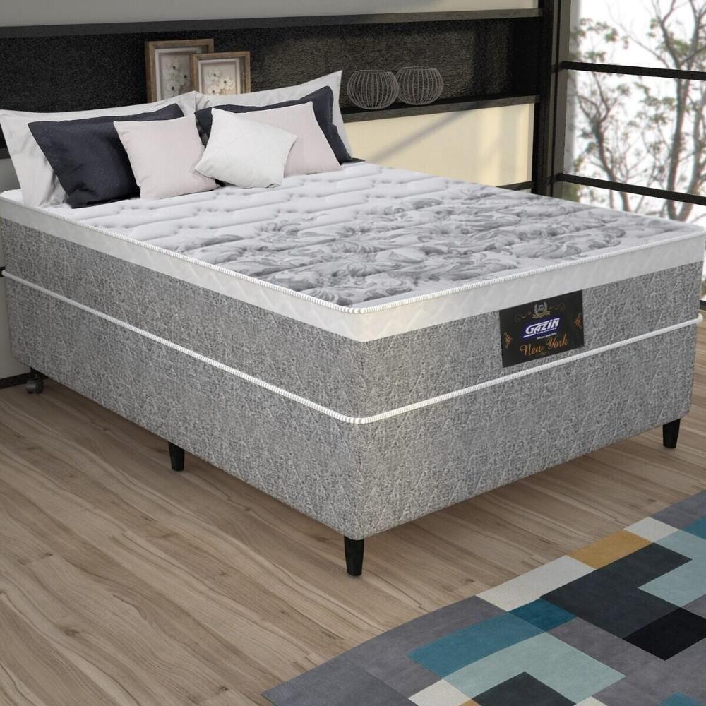 Cama Box Conjugado Casal Com Colchão 138x65x188 New York Hf Gazin Cr35334 Natural Cinza - 1
