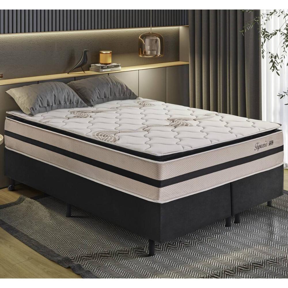Cama Box Conjugado Queen Com Colchão 158x69x198 Topázio Gazin Cr35348 Areia Preto - 1