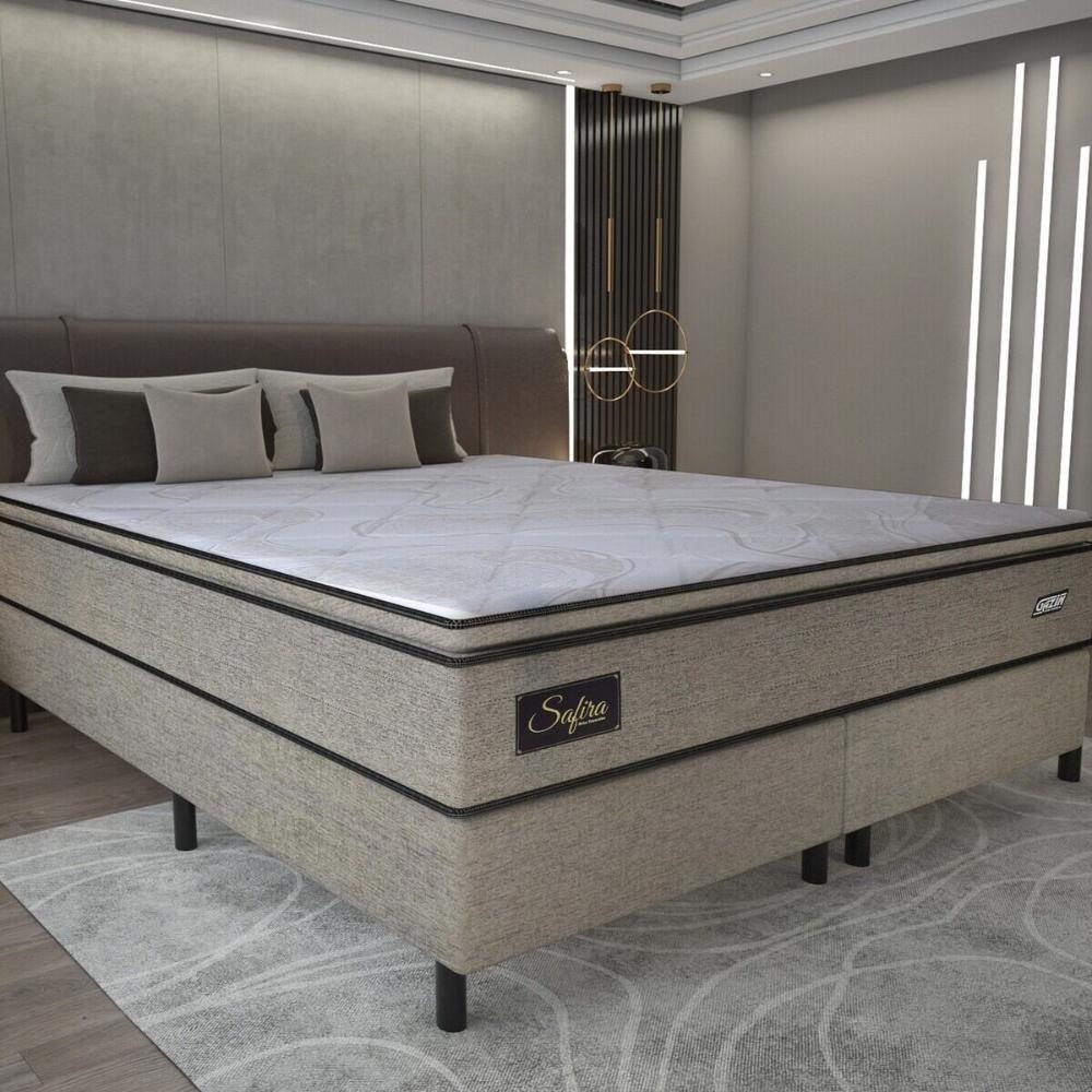 Cama Box Conjugado King Com Colchão 193x67x203 Safira Gazin Cr35347 Castor - 1