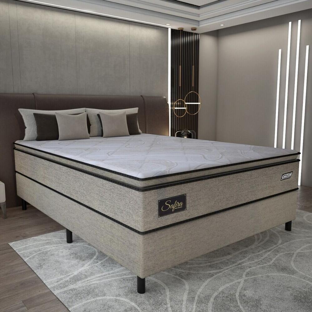 Cama Box Conjugado Casal Com Colchão 138x67x188 Safira Gazin Cr35346 Castor - 1