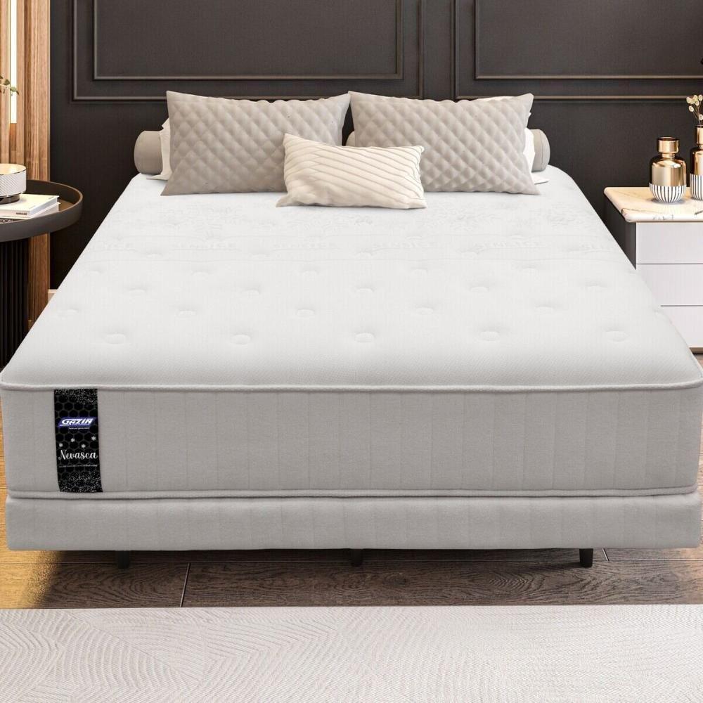Cama Box Conjugado Queen Com Colchão 158x64x198 Nevasca Gazin Cr35296 Branco Cinza Claro - 1