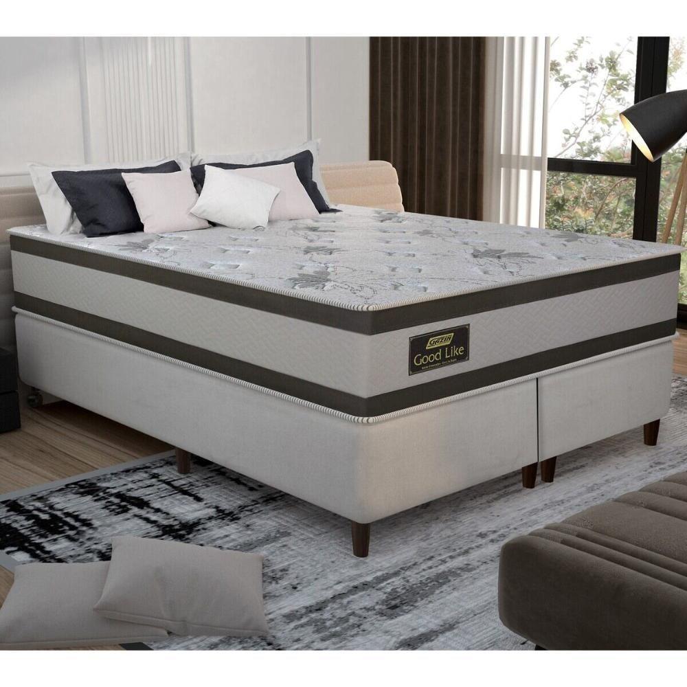 Cama Box Conjugado King Com Colchão 193x71x203 Good Like Gazin Cr35373 Bege Marrom - 1