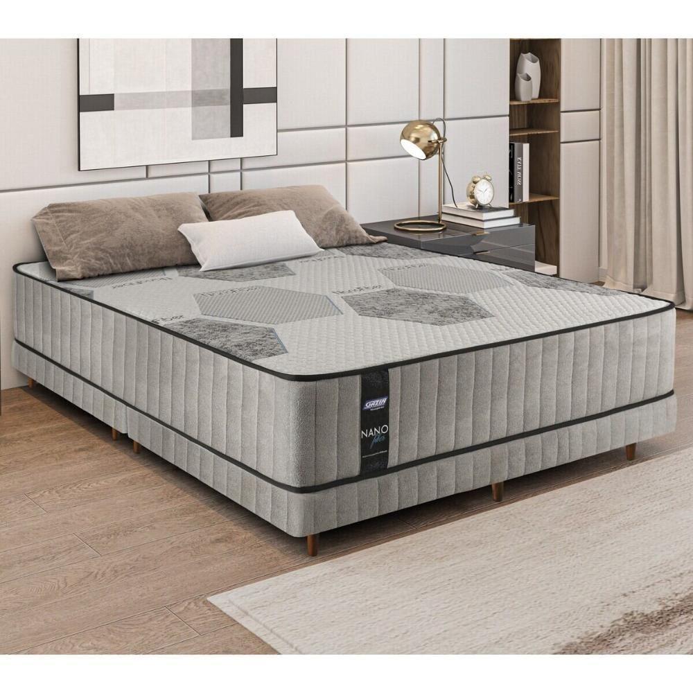 Cama Box Conjugado King Com Colchão 193x61x203 Nanofiber Gazin Cr35307 Cinza Claro - 1