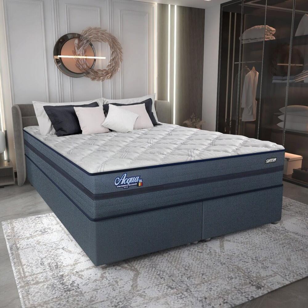 Cama Box Conjugado King Com Colchão 193x69x203 Acqua Gel Gazin Cr35345 Azul Escuro - 1