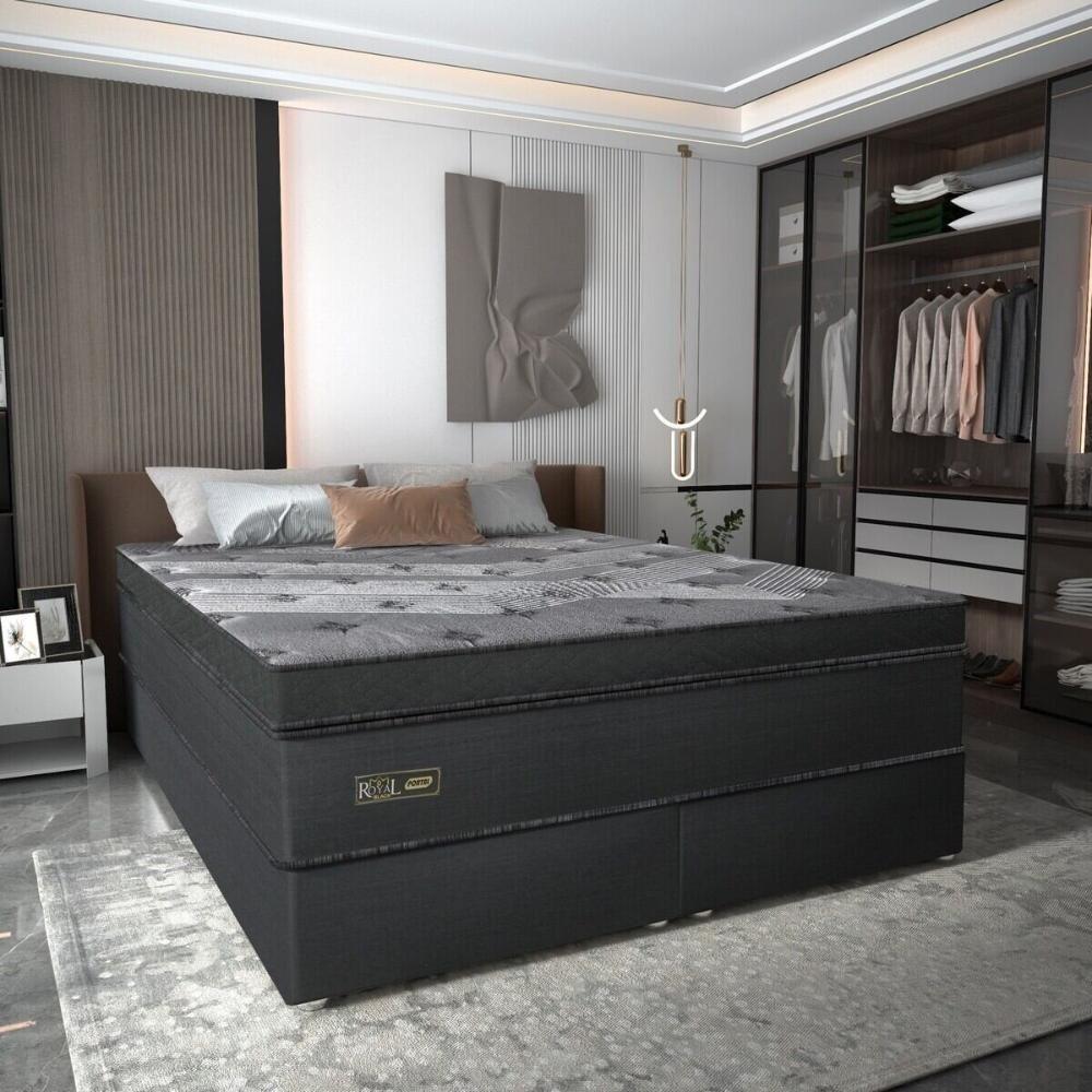 Cama Box Conjugado King Com Colchão 193x78x203 Royal Black Gazin Cr35300 Chumbo Escuro - 1