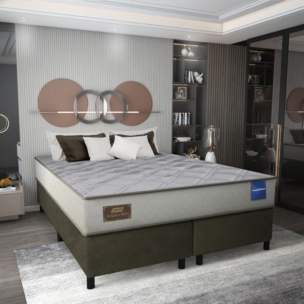 Cama Box Conjugado King Com Colchão 193x61x203 Magma Firm Gazin Cr35363 Bege Marrom - 1