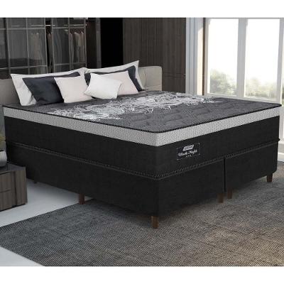 Cama Box Conjugado King Com Colchão 193x72x203 Black Night Gazin Cr35354 Preto Cinza