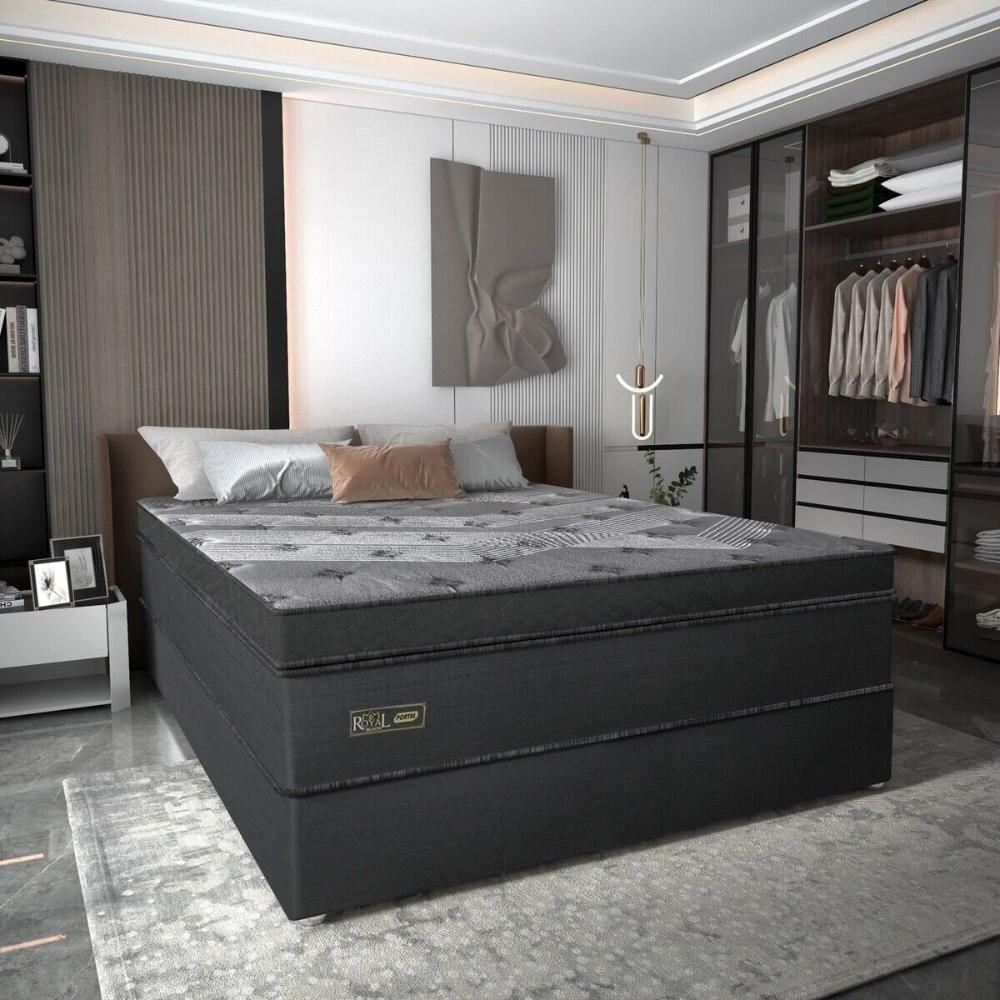 Cama Box Conjugado Casal Com Colchão 138x78x188 Royal Black Gazin Cr35299 Chumbo Escuro - 1