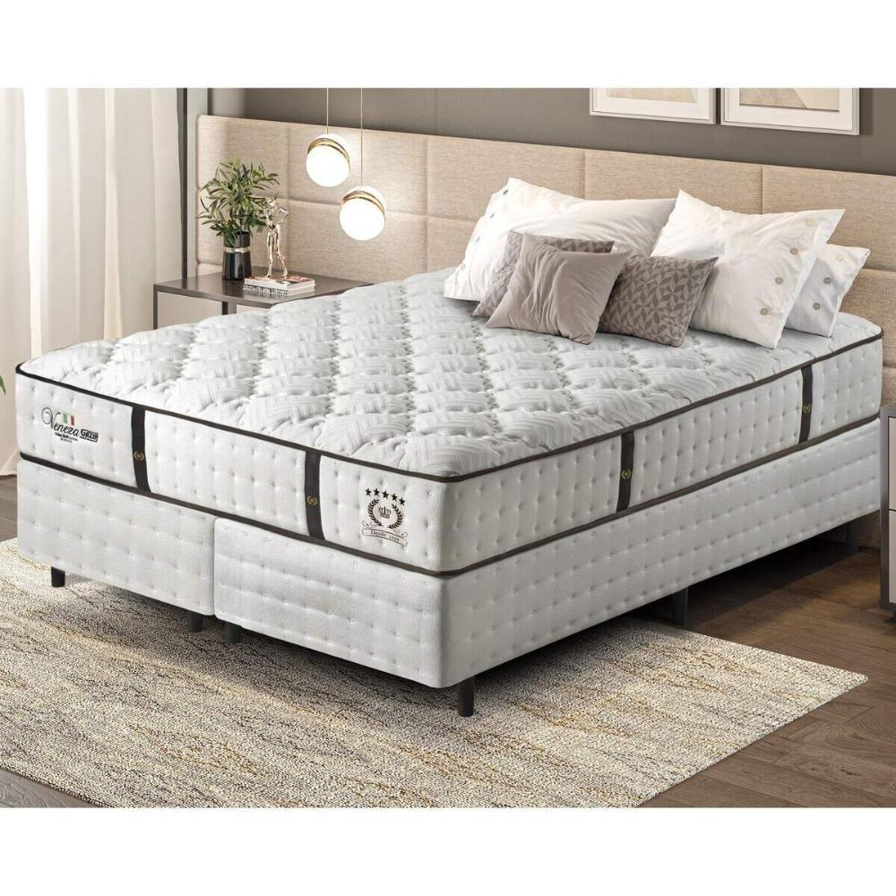 Cama Box Conjugado Queen Com Colchão 158x69x198 Veneza Ii Gazin Cr35311 Branco - 1