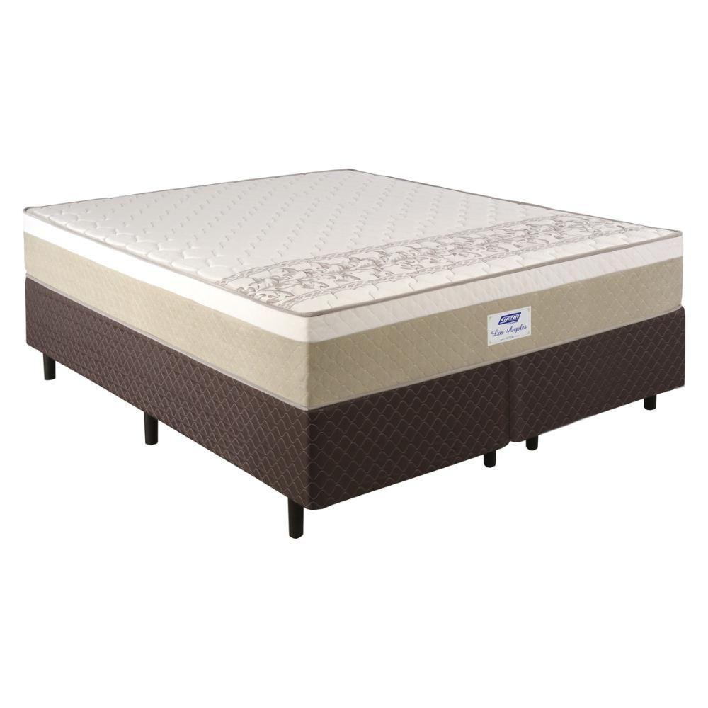 Cama Box Conjugado Queen Com Colchão 158x62x198 Los Angeles Plus Gazin Cr35329 Areia Branco Marrom - 2