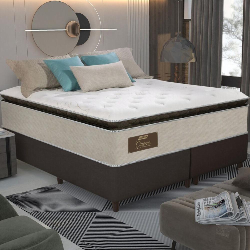 Cama Box Conjugado King Com Colchão 193x73x203 Gazin Cr35350 Bege Marrom - 1