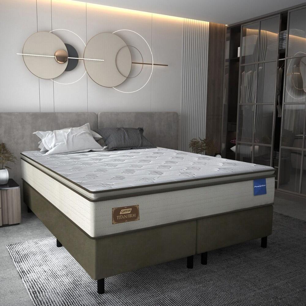Cama Box Conjugado Queen Com Colchão 158x66x198 Titan Firm Gazin Cr35317 Areia Marrom - 1