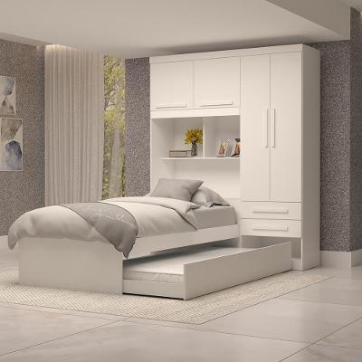 Guarda Roupa De Solteiro Escócia 4 Portas Com Cama Auxiliar Linhamobília Branco Rosa Azul Lilás