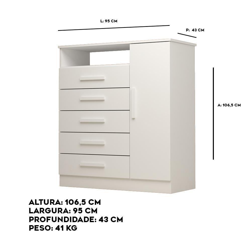 Cômoda Guiana 5 Gavetas 100% Mdf Linhamobília Branco - 4