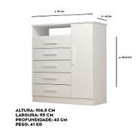 Cômoda Guiana 5 Gavetas 100% Mdf Linhamobília Branco