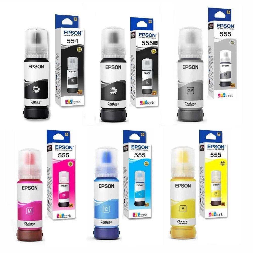 Kit 6 Refil 555 / 554 Epson Ecotank L8160/l8180 6 Cores T554 E T555 Original - 1