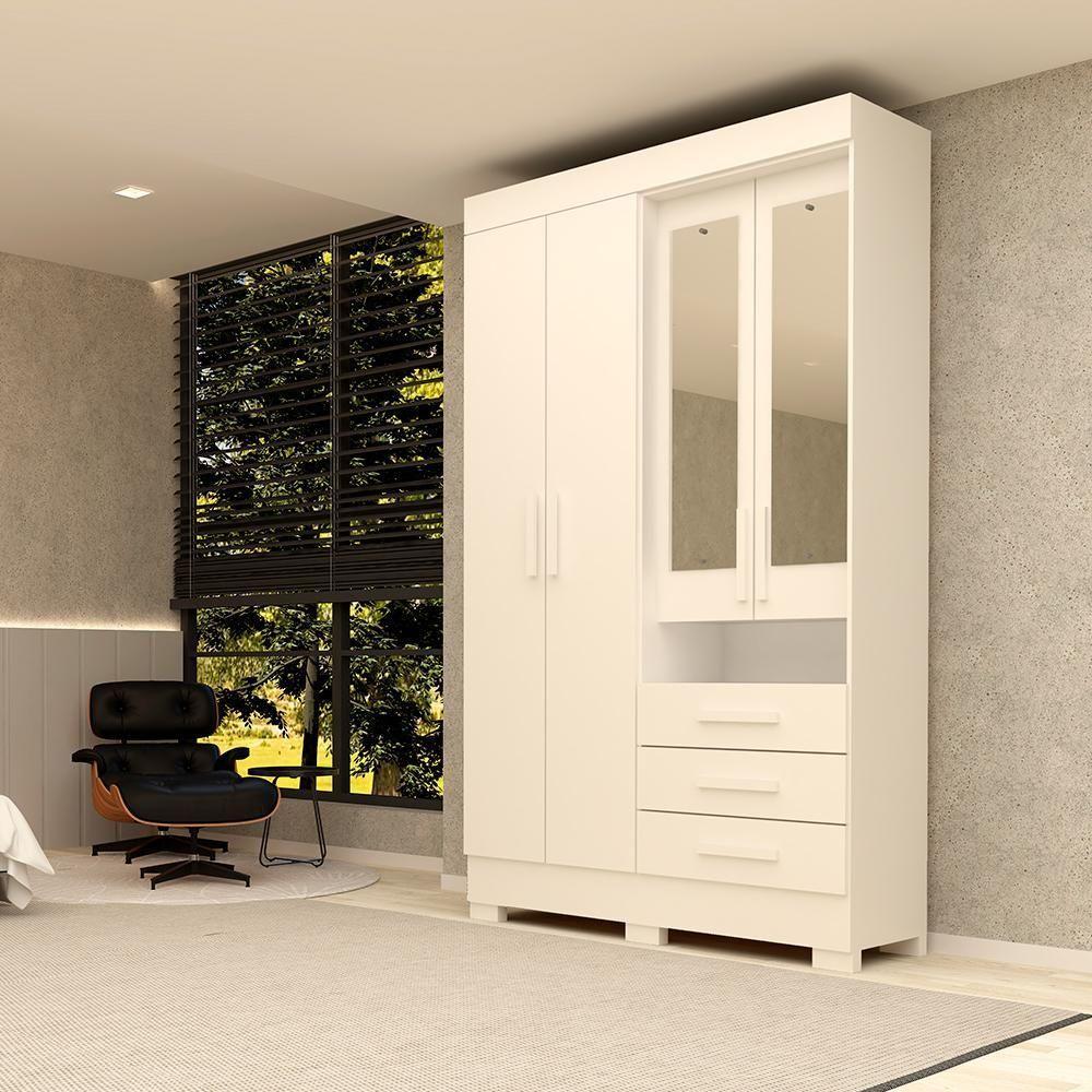 Guarda-roupa Casal Bolívia Com Espelho 4 Portas 100% Mdf Linhamobília Branco - 2
