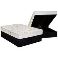 Cama Box Baú Queen: Colchão Espuma Castor D28 Sleep Max Duplo + Base CRC Suede Black(158x198) - 1