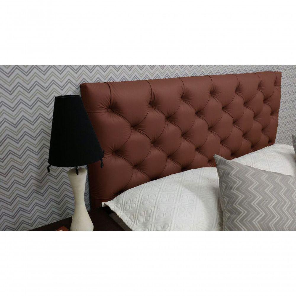 Cabeceira Casal 138 - Bello Box - Estilo Capitonê Tecido Sintético Marrom Sem Strass - 1