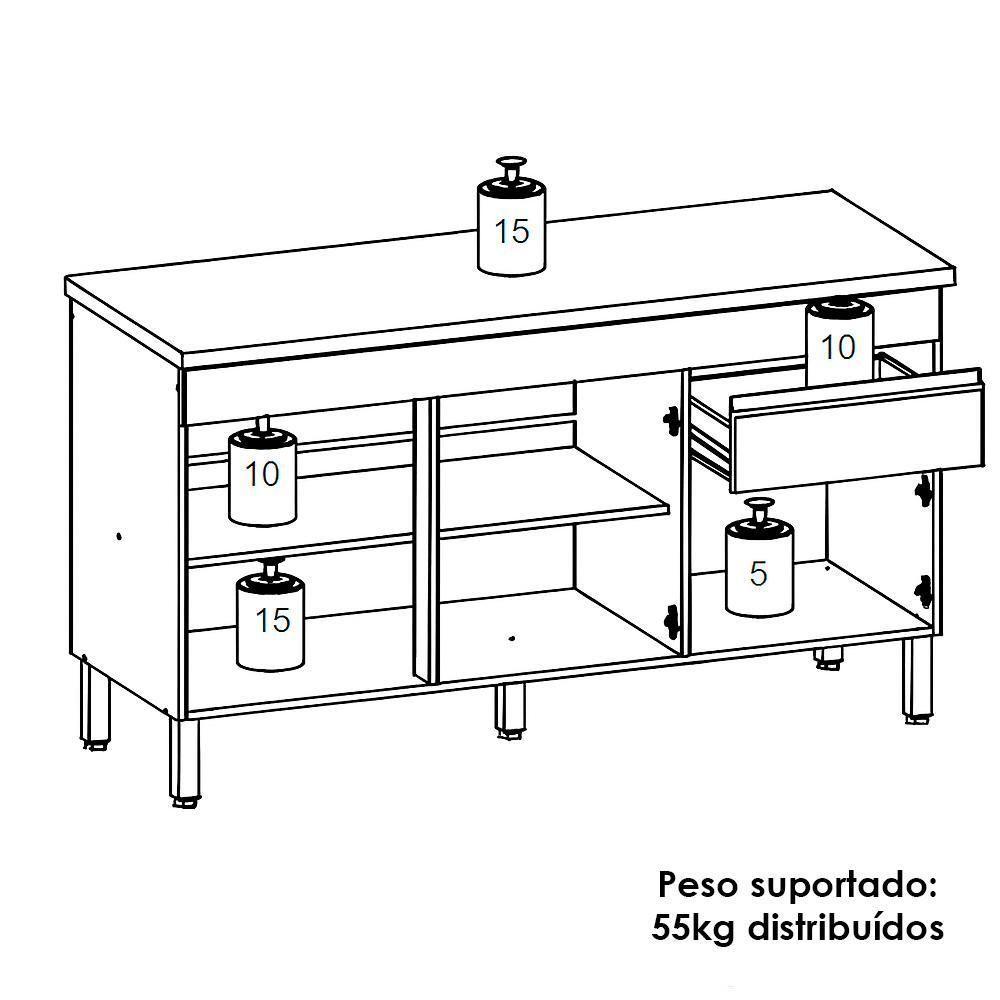 Balcao Com Tampo 3 Portas 1 Gaveta 150 Cm Line Ktp Gris - 4