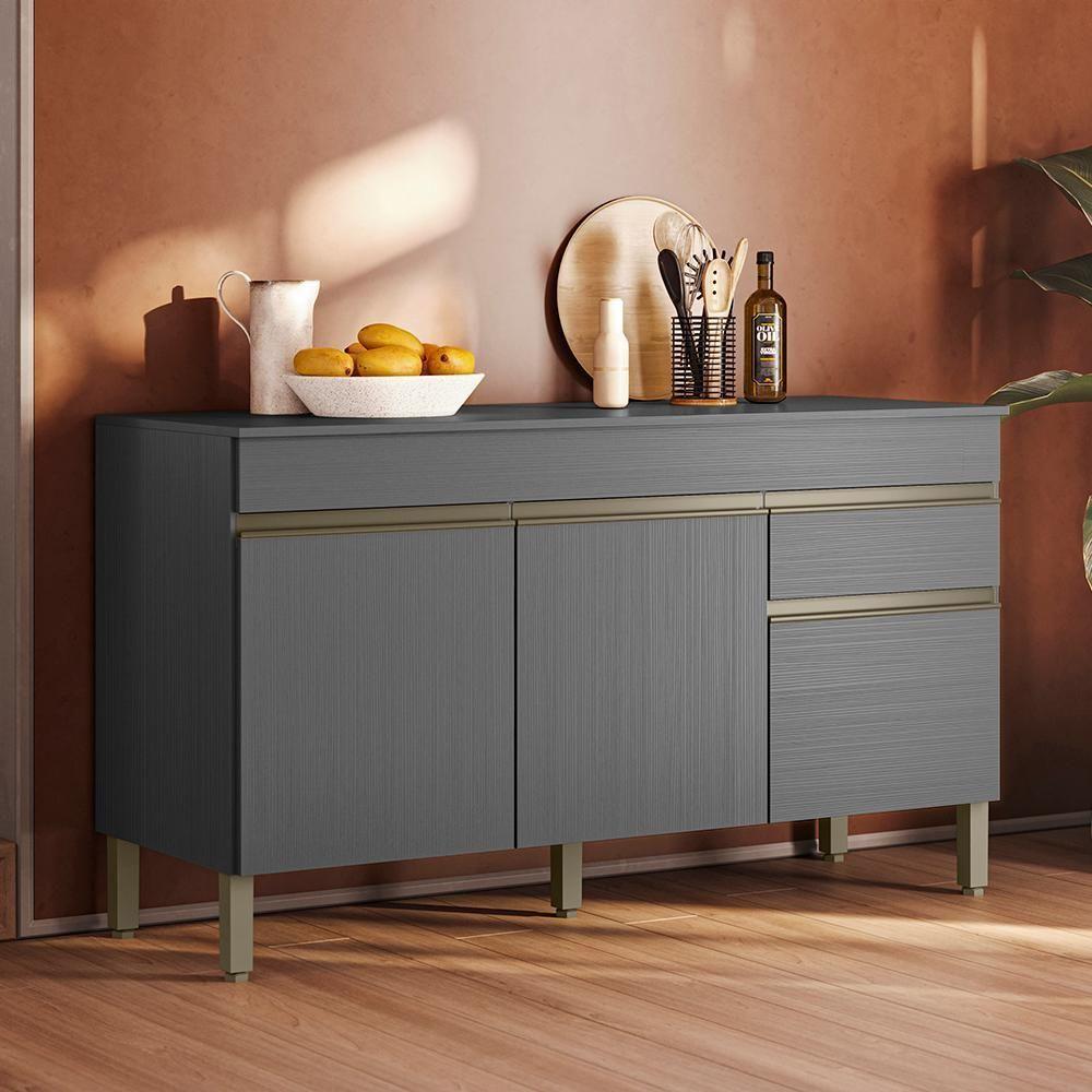 Balcao Com Tampo 3 Portas 1 Gaveta 150 Cm Line Ktp Gris - 6