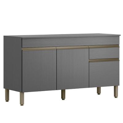 Balcao Com Tampo 3 Portas 1 Gaveta 150 Cm Line Ktp Gris