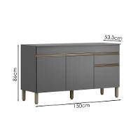 Balcao Com Tampo 3 Portas 1 Gaveta 150 Cm Line Ktp Gris - 3