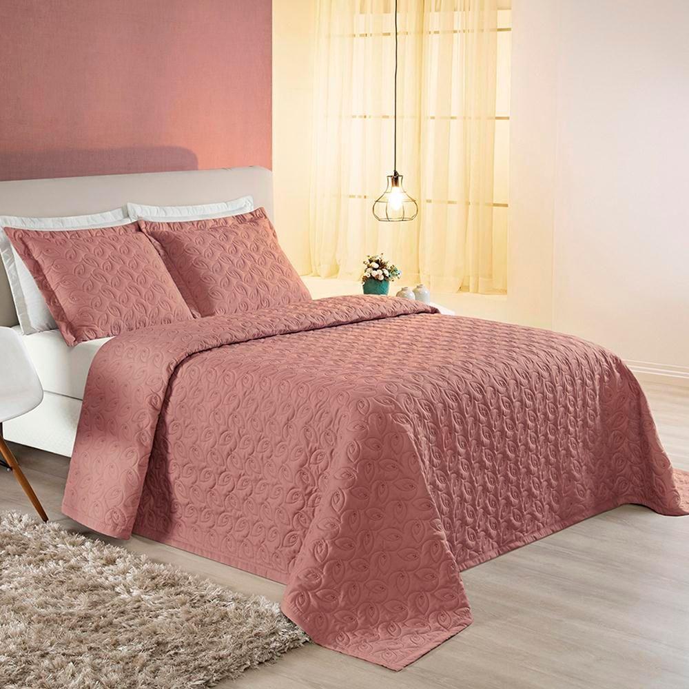 Cobre Leito King Agata Bordado Micropercal 200 Fios 3 Peças - Rose - 2