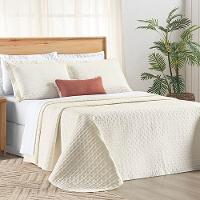 Cobre Leito Queen Verity 200 Fios Bordado 3 Peças - Palha - 1