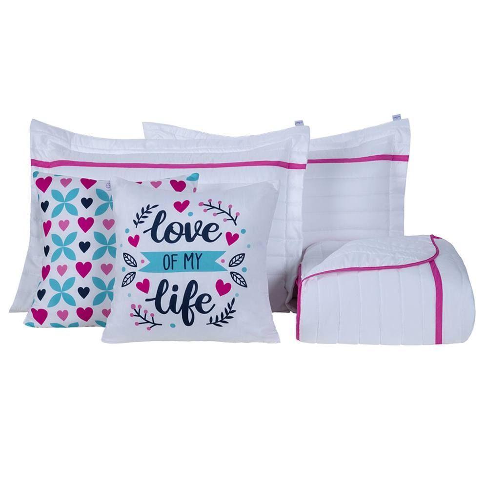 Cobre Leito Queen Inove Dupla Face 200 Fios 5 Peças - Love - 1