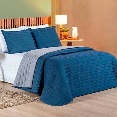 Cobre Leito Queen Colors Dupla Face Micropercal 200 Fios 3 Peças - Marinho-cinza