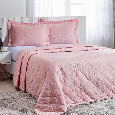 Cobre Leito Queen Cecile Percal 200 Fios Bordado 3 Peças - Rosa
