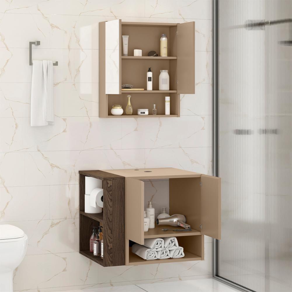 Gabinete Armario Troia Banheiro Com Espelheira E Papeleira Fendi/carvalho - 2