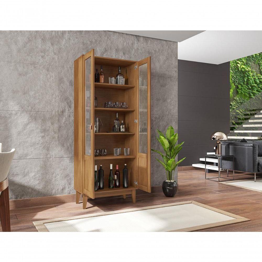 Cristaleira Lyra 2 Portas C- Prateleiras Para Vinhos E Taças Cedro - 4