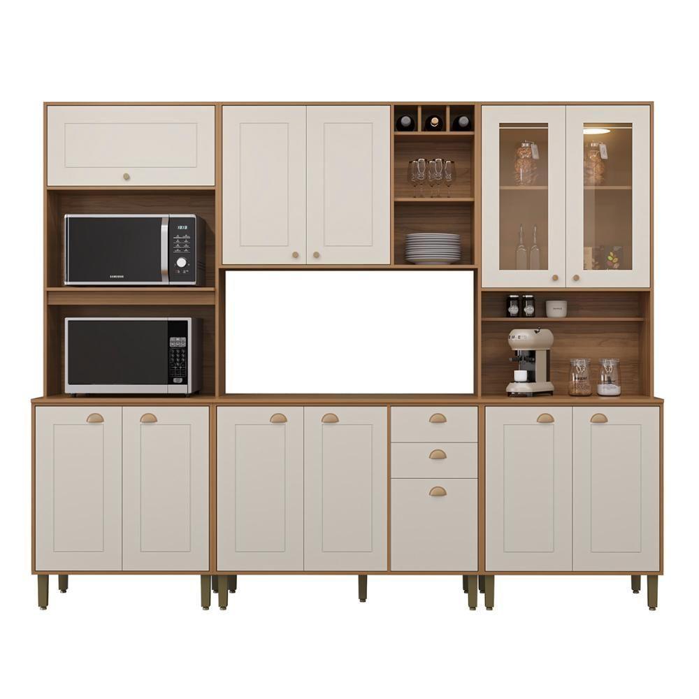 Cozinha Tunísia Completa 263cm Com 12 Portas E 2 Gavetas Canelato/off White - 1