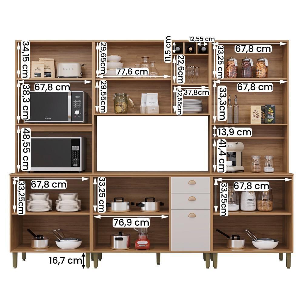 Cozinha Tunísia Completa 263cm Com 12 Portas E 2 Gavetas Canelato/off White - 3