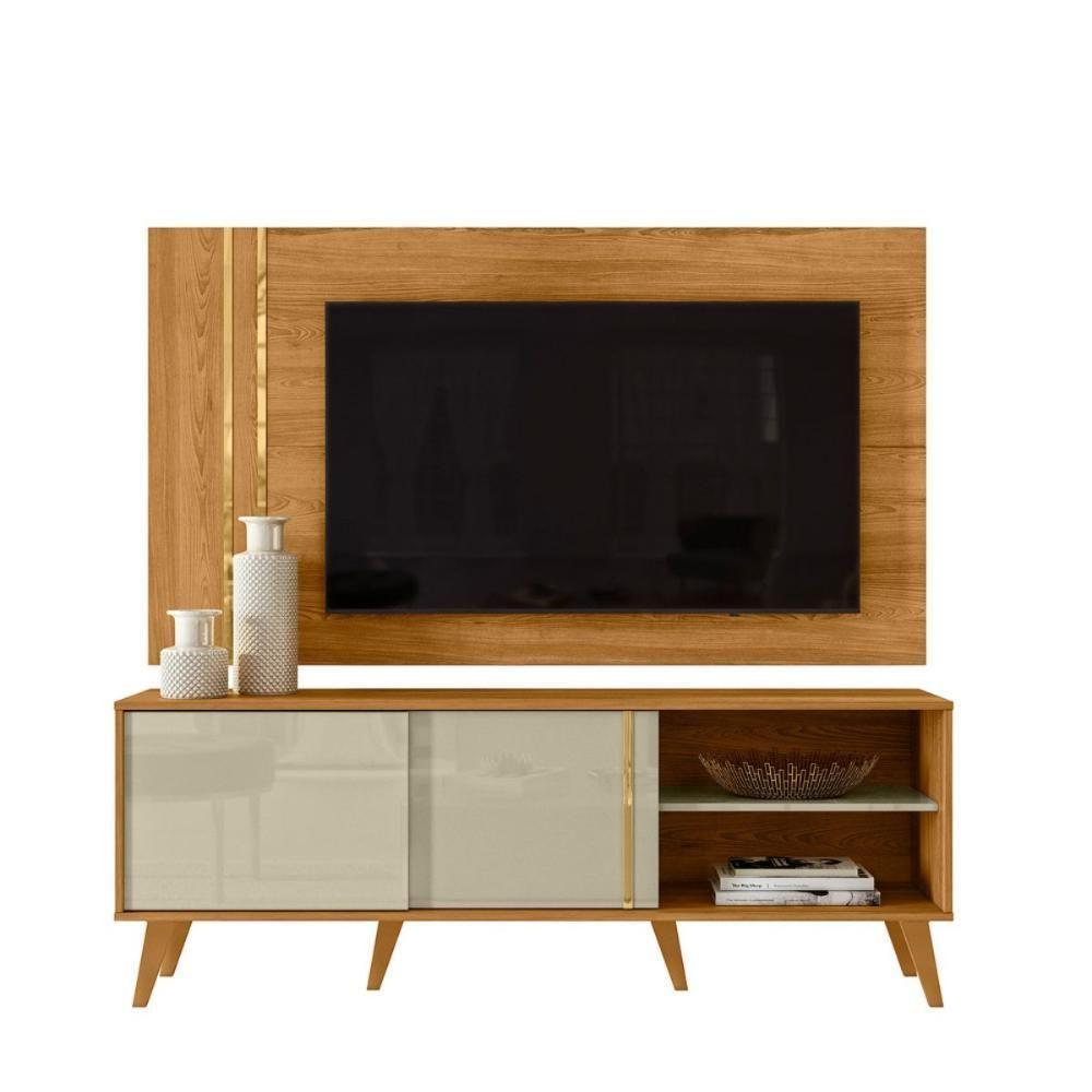 Conjunto édio Rack 2 Portas Com Painel Cumaru-opala Com Rack E Painel - 2