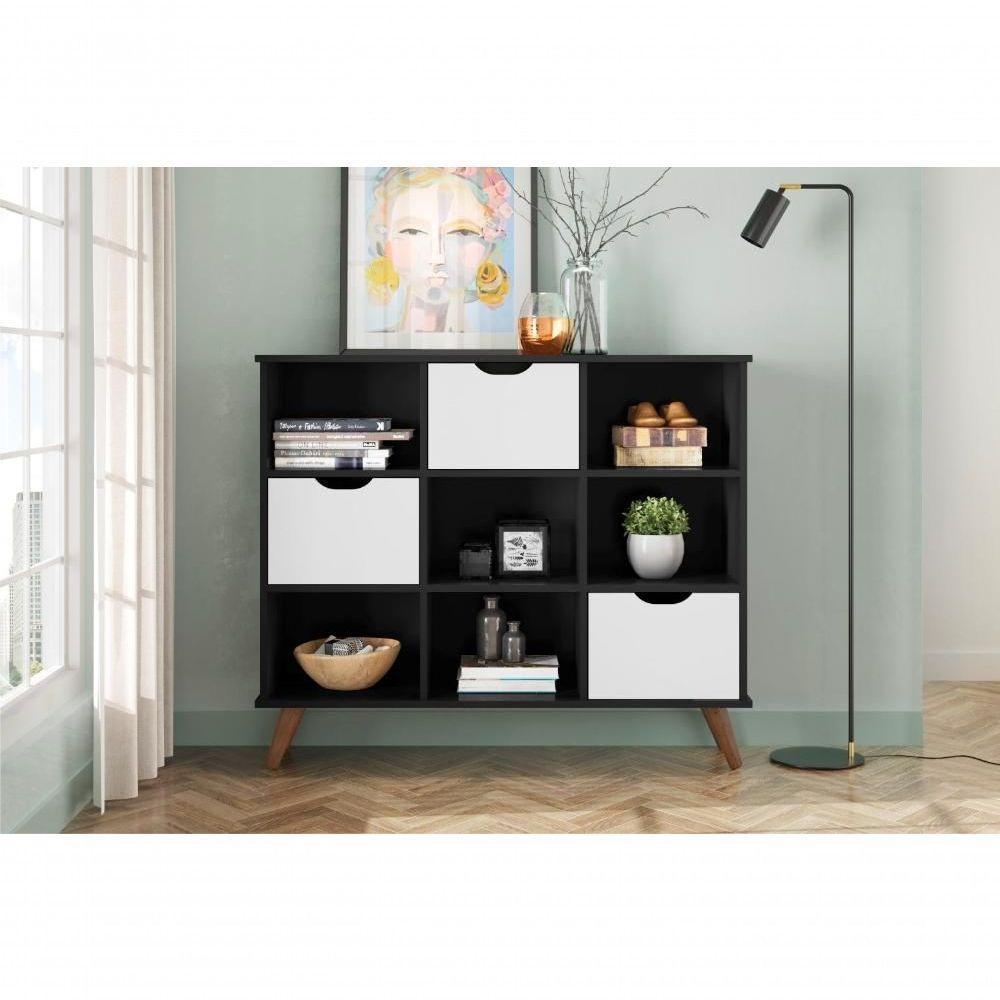 Conjunto Nicho Organizador Zuri 9 Espaços Retrô Preto + Kit 3 Gavetas Brancas - 4