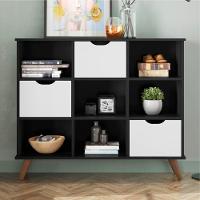 Conjunto Nicho Organizador Zuri 9 Espaços Retrô Preto + Kit 3 Gavetas Brancas - 1