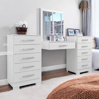 Conjunto para Quarto de Cômodas e Penteadeira Conjunto Floratta 5 Gavetas MDF Branco