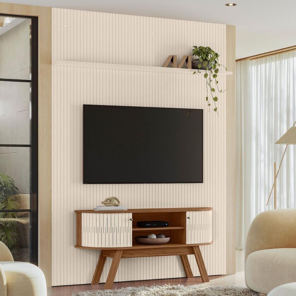Conjunto New Silverstone Painel Com Prateleira E Rack Naturale-off-white - 1