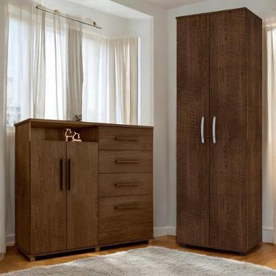 Conjunto de Cômoda e Multiuso Helena e Topázio 5 Gavetas MDF Marrom