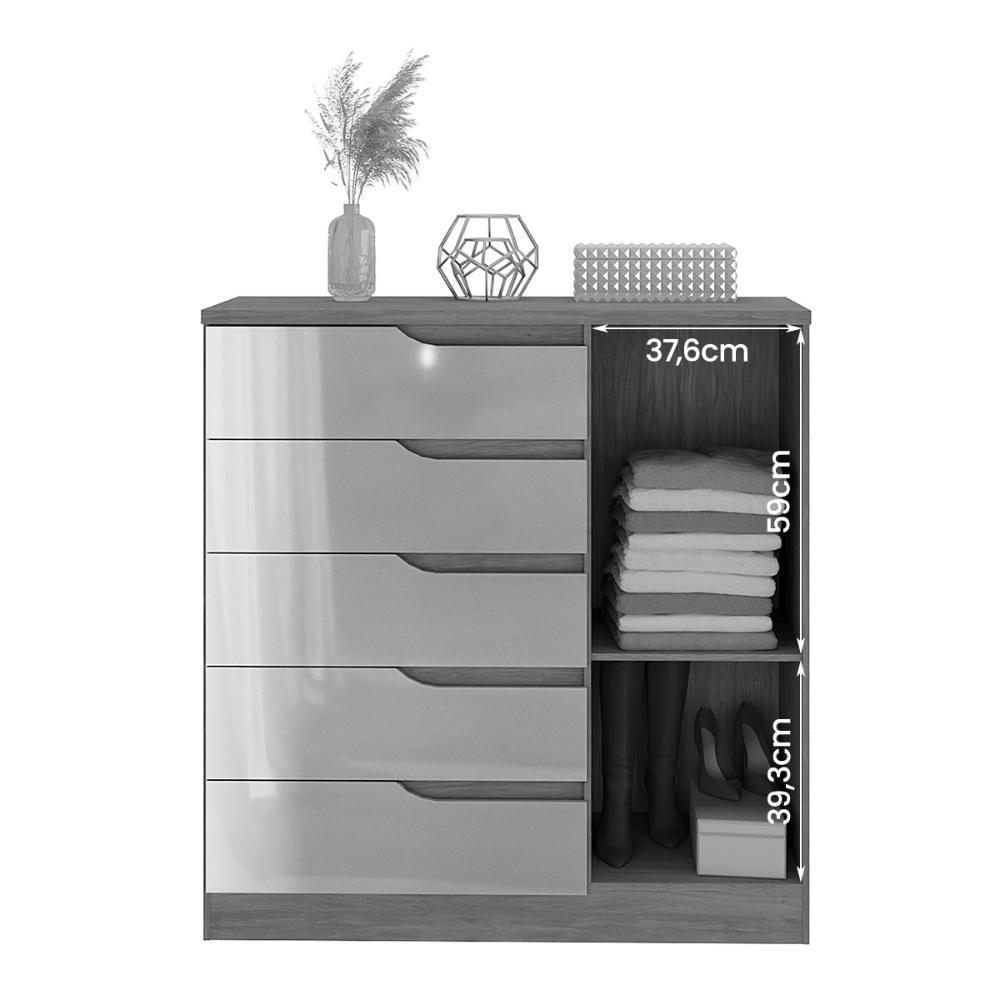 Comoda Paris Quarto Com 5 Gavetas E 1 Porta Canelato/off White - 3
