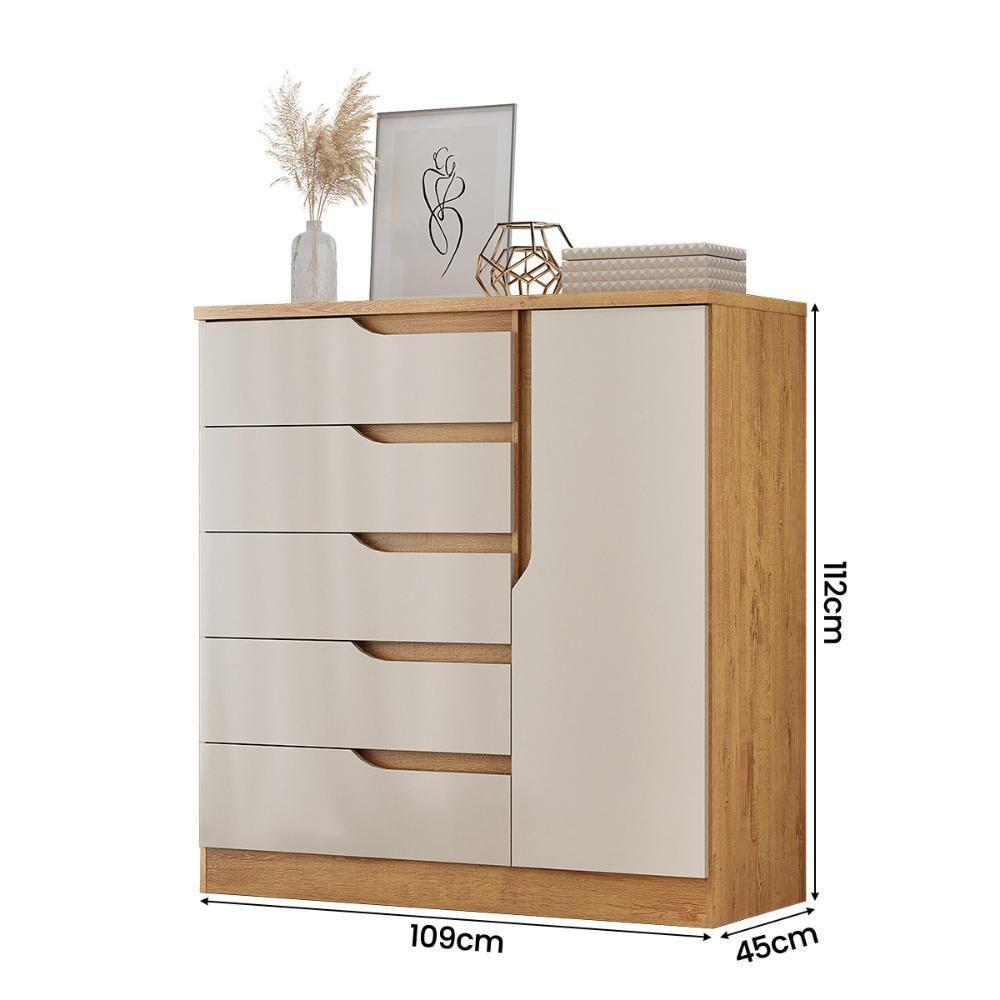 Comoda Paris Quarto Com 5 Gavetas E 1 Porta Canelato/off White - 4