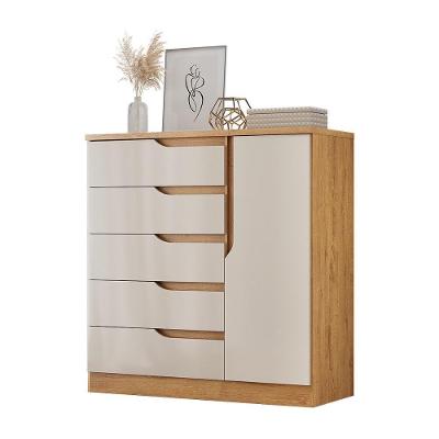 Comoda Paris Quarto Com 5 Gavetas E 1 Porta Canelato/off White