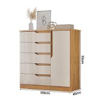 Comoda Paris Quarto Com 5 Gavetas E 1 Porta Canelato/off White - 4