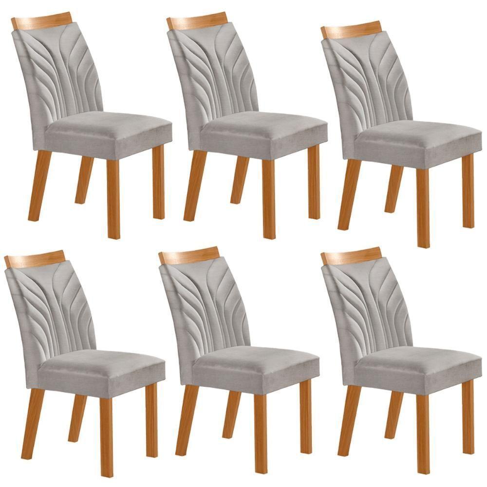 Conjunto De 6 Cadeiras Veneza Com Tecido Linho Encosto Alto Cinza Claro/cinamomo - 1
