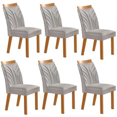 Conjunto De 6 Cadeiras Veneza Com Tecido Linho Encosto Alto Cinza Claro/cinamomo